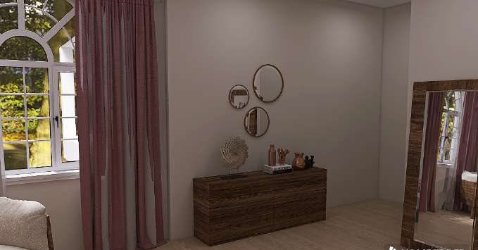 Render della camera matrimoniale con finestra ad arco, Via Ginestre